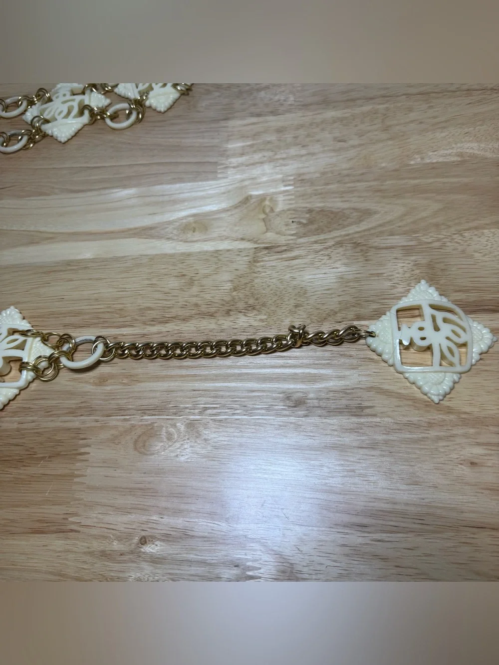Vtg Ivory Carved Womens Gold Tone Chain Belt Coastal Regency Boho Old Money